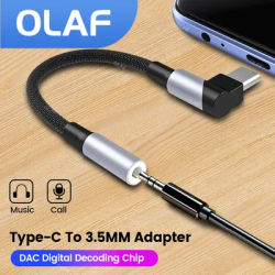 Olaf 90 Degree DAC USB C To 3.5 MM Jack Audio Adapter Type C to 3.5mm Earphones Headphones AUX Cable