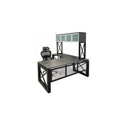 Xdustrial Series 71"W x 83"D Executive Black Metal Frame L-Shaped Desk with Overhead Hut