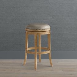 Henning Backless Swivel Bar & Counter Stool - 30" Bar Height, Canyon Gray Bar Stool, Cobblestone Leather - Frontgate