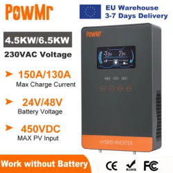 PowMr 4200W 6200W Hybrid Solar Inverter 24V 48V 230V Off On Grid Pure Sine Wave Inverter with MPPT 120A Solar Battery Charger