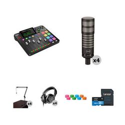 RODE RODECaster Pro II 4-Person Podcasting Value Kit with Mics, Boom Arms, Headp RCP II