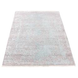 Shahbanu Rugs Seafoam Green, Hand Knotted Wool and Silk, Broken Persian Design, Oriental Rug (5'0" x 6'10") - 5'0" x 6'10"