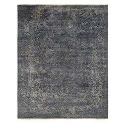 Shahbanu Rugs Charcoal Gray, Wool and Silk, Tone on Tone Erased Persian Design, Hand Knotted, Oriental Rug (8'0" x 10'0")