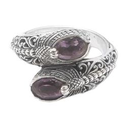 'Dragonfly-Themed Traditional 1-Carat Amethyst Cocktail Ring'