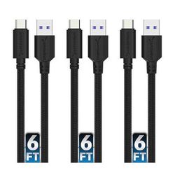 Sabrent USB 3.0 Type-C Male to Type-A Male Sync and Charge Cable (6', Black, 3-Pack CB-C3X6