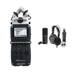 Zoom H5 4-Person Podcast Mic Kit with Handy Recorder, Mics, Headphones & Stands ZH5