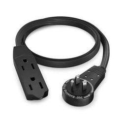 Maximm Cable Original Style 360° Rotating Flat Plug Extension Cord (2', Black) ADW-360-3302-B