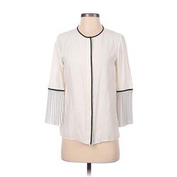 Lafayette 148 New York 3/4 Sleeve Silk Top Ivory Mock Tops - Women's Size P