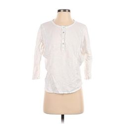 Velvet by Graham & Spencer 3/4 Sleeve Henley Shirt: White Tops - Women's Size P