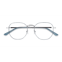 Unisex s geometric Navy & Silver Metal Prescription eyeglasses - Eyebuydirect s Ethan