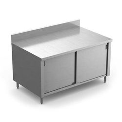 Winholt STCT-BD2460 60" Enclosed Work Table w/ Sliding Doors & 6" Backsplash, 24"D, Stainless Steel