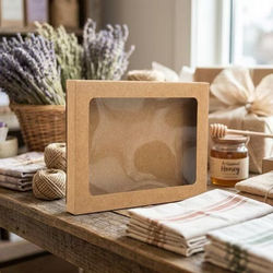 Kraft Paper Window Box with Attached PET Sheet 4" x 9/16" x 5 7/16" 25 pack