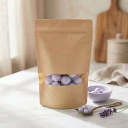 Best Stand Up Pouch Bags - Kraft with Window - Food Safe - Holds 6 oz. to 11 oz. Size: 5 7/8 x 3 1/2" x 9 1/8" 100 Bags