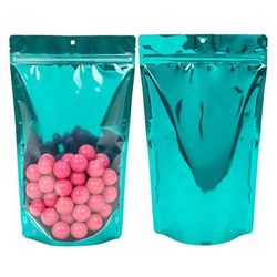 Large Resealable Gusset Pouch Bags Teal with Clear Front - Holds 8 oz. to 12 oz. Size: 6 3/4" x 3 1/2" x 11 1/4" 100 Bags Pouches