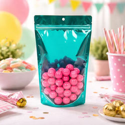 Large Resealable Gusset Pouch Bags Teal with Clear Front - Holds 8 oz. to 12 oz. Size: 6 3/4" x 3 1/2" x 11 1/4" 100 Bags Pouches