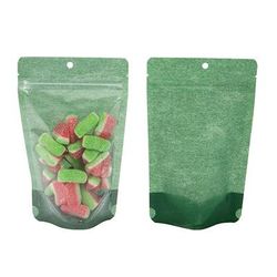 Medium Green Rice Paper Stand Up Zip Pouch Product Bags w/ Clear Front - 4 ounces Size: 5 1/8" x 3 1/8" x 8 1/8" 100 Bags Pouches