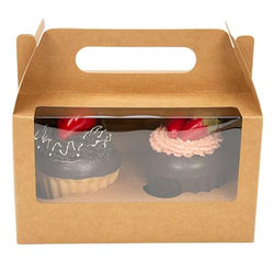 Cupcake Boxes Kraft Double Cupcake Handle Box Set 7" x 4" x 4" 100 Sets