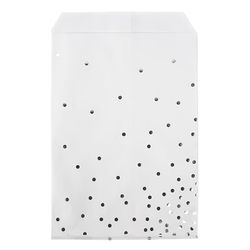 White Paper Treat Bags with Silver Dots 100 Pack 5" x 8"