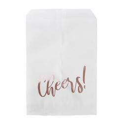 White Paper Rose Gold Cheers Treat Bags 100 Pack 5" x 8"