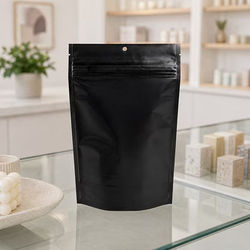 Matte Black Eco Compostable Child Resistant Stand Up Pouches 5 7/8" x 2 1/2" x 9 1/8" 100 Pack