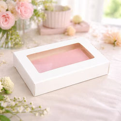 White Kraft Paper Window Box w/ attached window 2 3/4" x 13/16" x 4 1/16"| 25 Pack