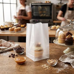 Frosted Single Cupcake Bag Set w/ Paper Bottom 4" x 4" x 7" 100 pack