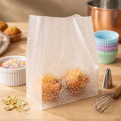 Frosted w/ Polka Dots Double Cupcake Bag Set w/ Paper Bottom 7" x 4" x 9" 100 pack