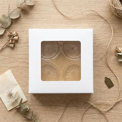 White Kraft Artisan Candy Box Set, Round Insert 2 3/4" x 13/16" x 2 11/16" 25 pack
