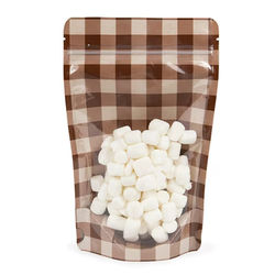 Kraft Stand Up Zipper Pouch w/ Brown Plaid| 5 1/8? x 3 1/8? x 8 1/8? 25 Pack ZBGSW3BRP