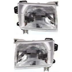 1999 Nissan Frontier Driver and Passenger Side Headlights, with Bulbs, Halogen