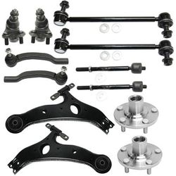 2006 Toyota Sienna 12-Piece Kit Front, Driver and Passenger Side Control Arm, All Wheel Drive/Front Wheel Drive, For Models With Standard Design, includes Ball Joints, Sway Bar Links, Tie Rod Ends, and Wheel Hubs