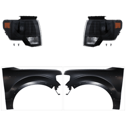 2014 Ford F-150 4-Piece Kit Driver and Passenger Side Headlights with Fenders, without Bulb, Xenon