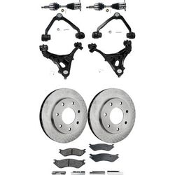 2001 Ford F-150 Front, Driver and Passenger Side, Upper and Lower Control Arm Kit, includes (2) Axle Assembly, (2) Brake Disc, (1) Brake Pad Set, and (4) Control Arm