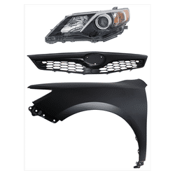 2012 Toyota Camry 3-Piece Kit Driver Side Headlight with Fender and Grille, with Bulb, Halogen, For Models Without Signal Light Hole, CAPA Certified