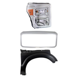 2011 Ford F-350 Super Duty 3-Piece Kit Passenger Side Headlight with Fender and Grille Shell, with Bulb, Halogen