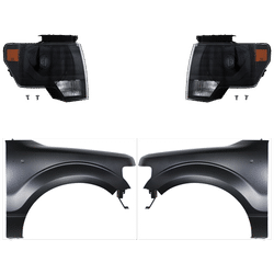 2013 Ford F-150 4-Piece Kit Driver and Passenger Side Headlights with Fenders, without Bulb, Xenon