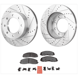 2015 Ford F-350 Super Duty SureStop Front Brake Disc and Pad Kit, Cross-drilled and Slotted, 8 Lugs, Semi-Metallic, Pro-Line Series