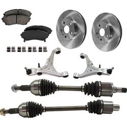 2009 Cadillac CTS 7-Piece Kit Front, Driver and Passenger Side, Lower Control Arm, with Axle Assembly, Brake Discs, and Brake Pad Set, All Wheel Drive, 315mm Front Disc, Base Brakes (JE5), Heavy Duty Brakes