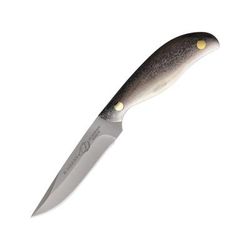 B Merry Caribou Antler Skinner Knife 9in Overall 4.5in Stainless Steel Matte Skinner Blade Caribou Antler Handle Leather Sheath BMK-BR-SKINNER-CA