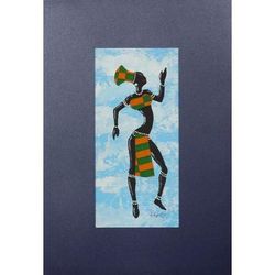 Kpanlogo Dance I,'Painting of a Dancing Woman in a Colorful Cotton Dress'