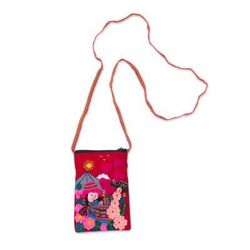 Mama of the Andes,'Handcrafted Arpillera Cotton Blend Cell Phone Bag from Peru'