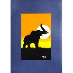 Elephant in Sunset,'Signed Painting of an Elephant from Ghana'