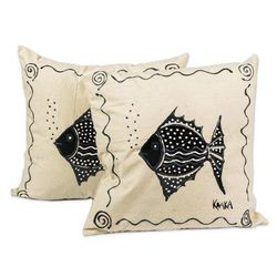 Gurgling,'Fish-Themed Cotton Cushion Covers (Pair)'