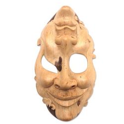 Happy and Sad,'Artisan Crafted Hibiscus Wood Wall Mask from Indonesia'