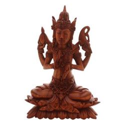 Praying Shiva,'Hand-Carved Suar Wood Shiva Sculpture from Indonesia'