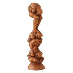 Wood statuette, 'Three Level Yogi'
