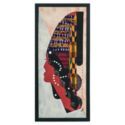 Good Luck Mask,'Batik Cotton Wall Art with Wood Frame'