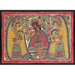 Euphoria,'Authentic Signed Madhubani Folk Art Painting of Krishna'