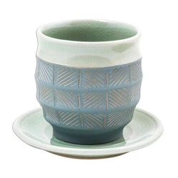 Verdant Comfort,'Celadon Ceramic Cup and Saucer in Green from Thailand'