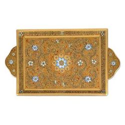 Butterscotch Blossoms,'Reverse Painted Glass Serving Tray'